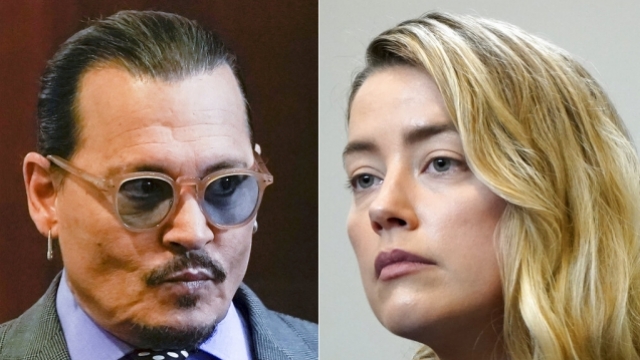 A side-by-side photo shows Johnny Depp and Amber Heard.