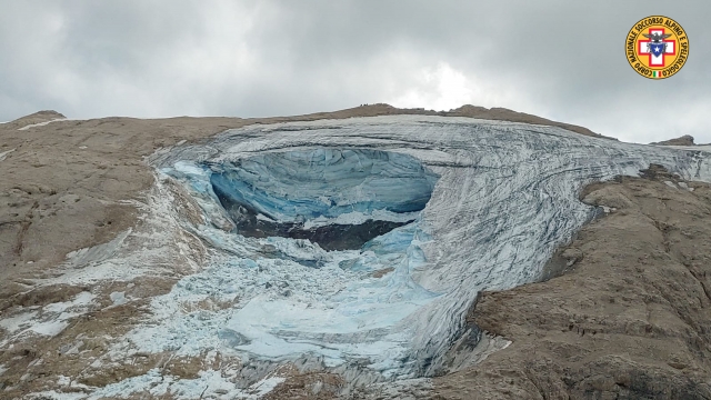 A glacier in Italy's Alps near Trento a large chunk of which has broken loose.