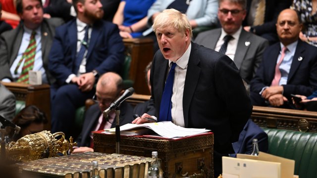 Britain's Prime Minister Boris Johnson speaks during Prime Minister's Questions in London.