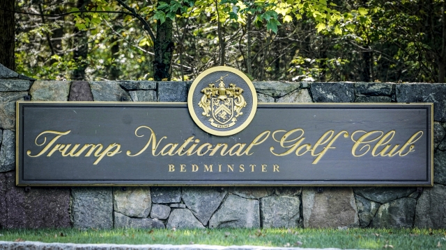 Signage for Trump National Golf Club is shown on approach to the entrance in Bedminster, New Jersey