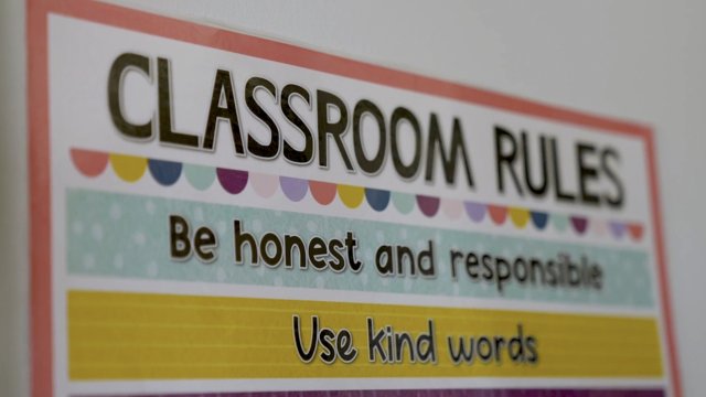 A poster listing classroom rules