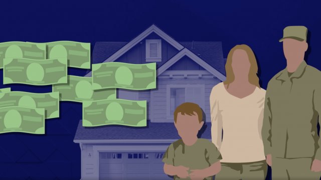 A graphic shows a military family receiving financial assistance