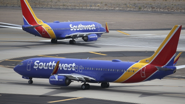 Southwest Airlines planes on runway.