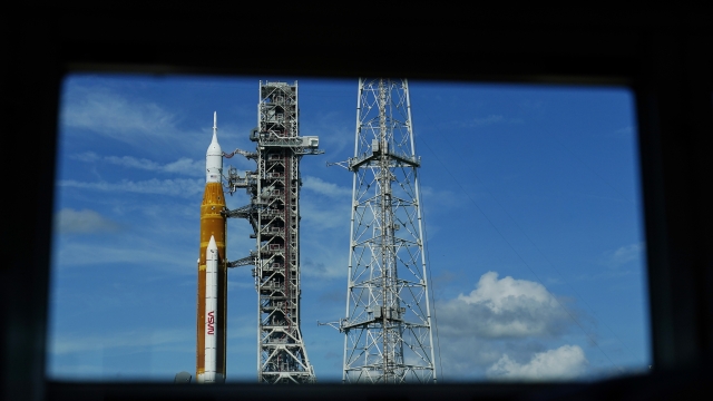 The NASA moon rocket stands on Pad 39B before the Artemis 1 mission to orbit the moon