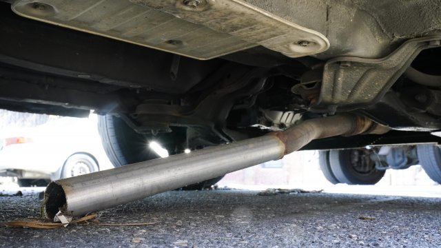 A car missing its catalytic converter