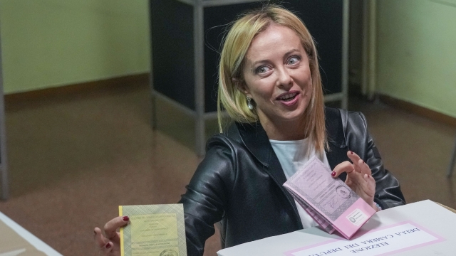 Far-right Brothers of Italy's leader Giorgia Meloni votes.