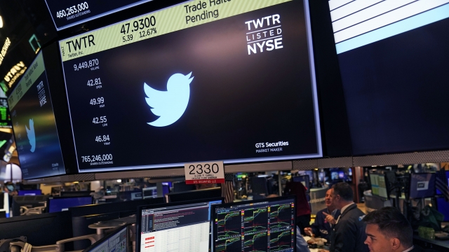 The Twitter logo on a screen of the New York Stock Exchange.