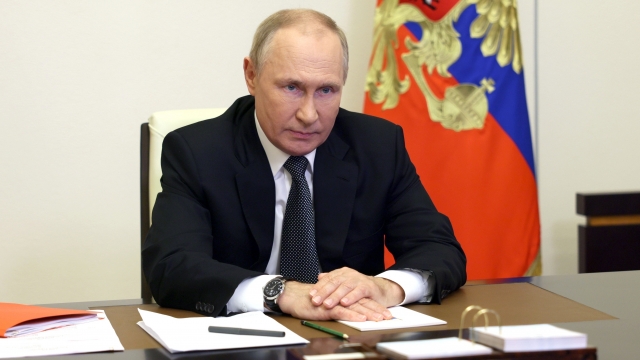 Russian President Vladimir Putin chairs a Security Council meeting via videoconference.