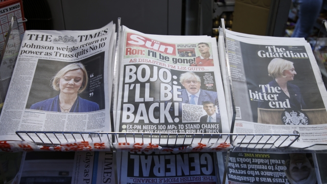 A selection of the front pages of British national newspapers.