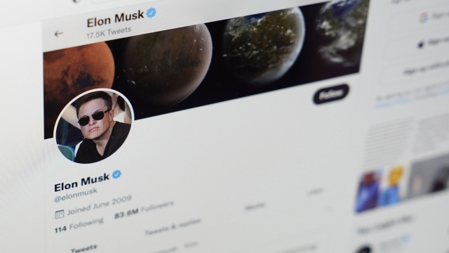 The Twitter page of Elon Musk is seen on the screen of a computer in Sausalito, Calif., on Monday, April 25, 2022