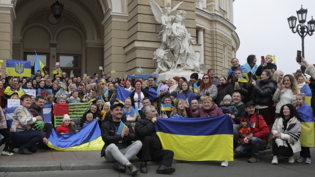 Ukrainians gather in downtown to celebrate the recapturing of Kherson city, Ukraine.
