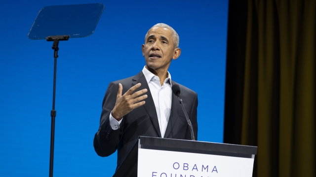 Former President Barack Obama speaks at a forum on democracy his foundation is co-sponsoring