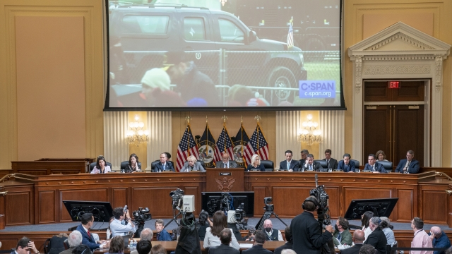 A video of President Trump's motorcade leaving the January 6th rally on the Ellipse is displayed during Jan. 6 hearing.