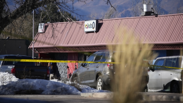 Police tape blocks off Club Q, the site of a mass shooting, Monday, Nov. 21, 2022, in Colorado Springs, Colo.