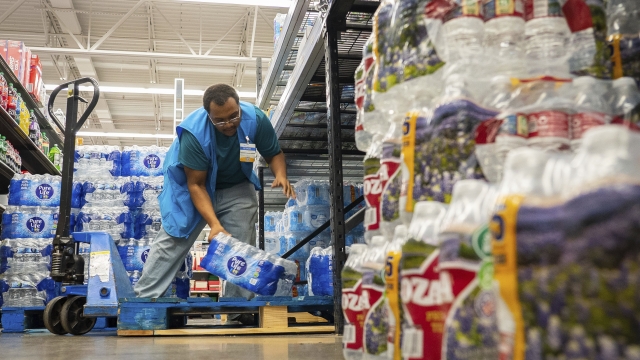 Water is stocked at Walmart after a boil water notice was issued for the city of Houston, Texas