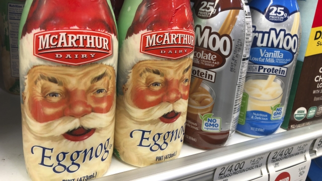 Bottles of McArthur Dairy Eggnog, a Dean Foods brand, are displayed at a grocery store.