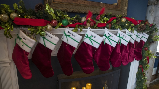Holiday decorations, including stockings, are seen at the Vice President's residence
