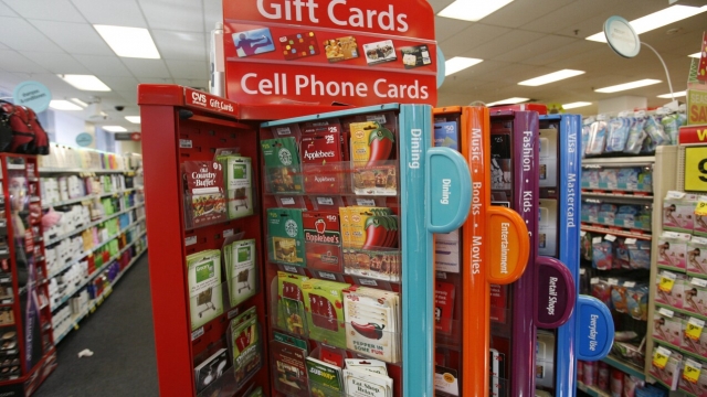 Gift cards on a stand