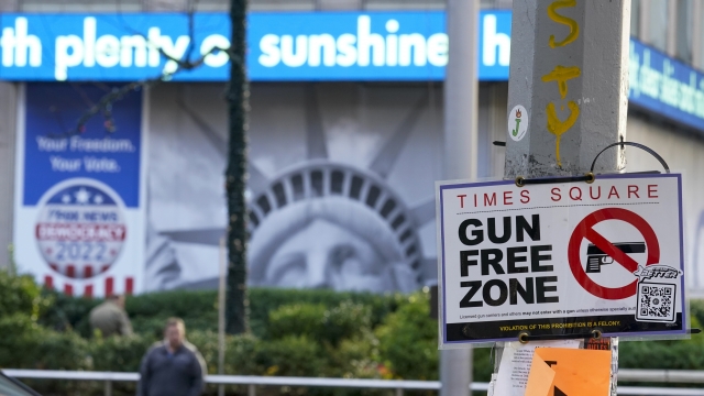 A sign in Times Square reads "Gun Free Zone."