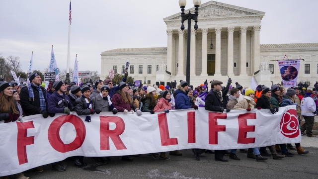 People participate in the March for Life outside the U.S. Supreme Court