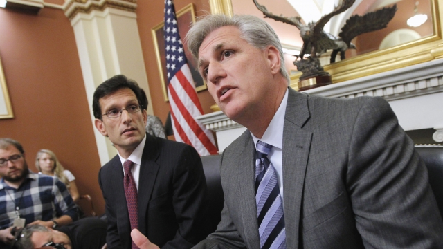 Then-House Majority Whip Kevin McCarthy joined by House Majority Leader Eric Cantor in 2013..