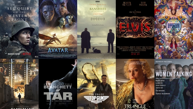 Movie posters for multiple Academy Award-nominated films are shown.