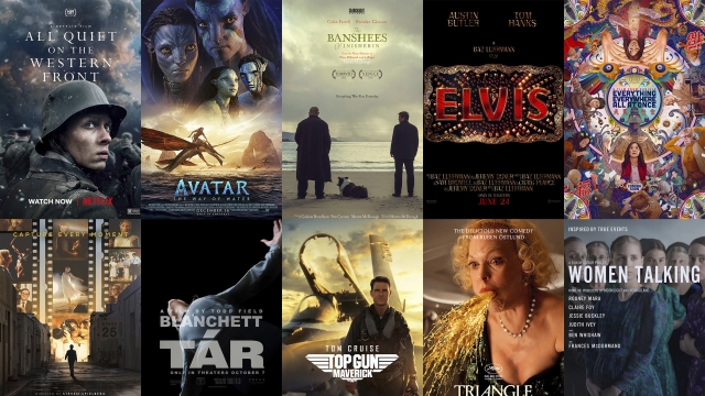 This combination of photos shows promotional art for Oscar nominees for best feature