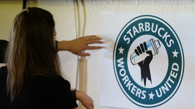 Local Starbucks Workers United members gather at a local union hall to vote