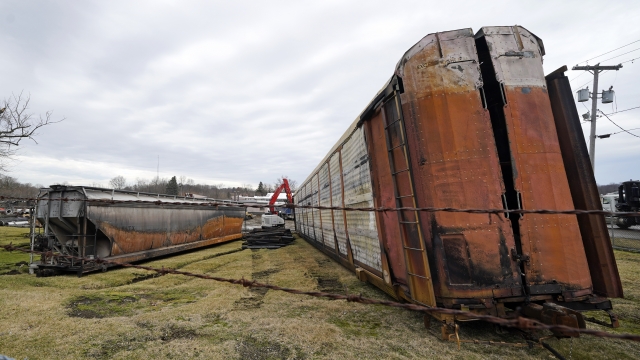 Some of the railcars in a Norfolk Southern freight train derailment