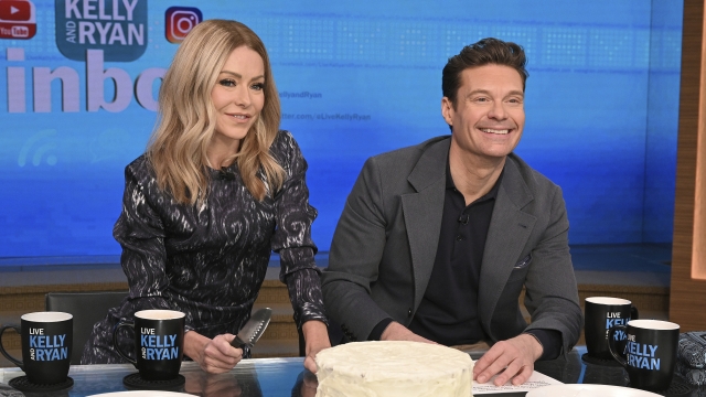 Co-host Kelly Ripa and Ryan Seacrest on the set of "Live! With Kelly and Ryan."