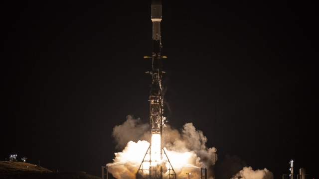 A SpaceX rocket carrying the Surface Water and Ocean Topography satellite lifts off from Vandenberg Space Force Base