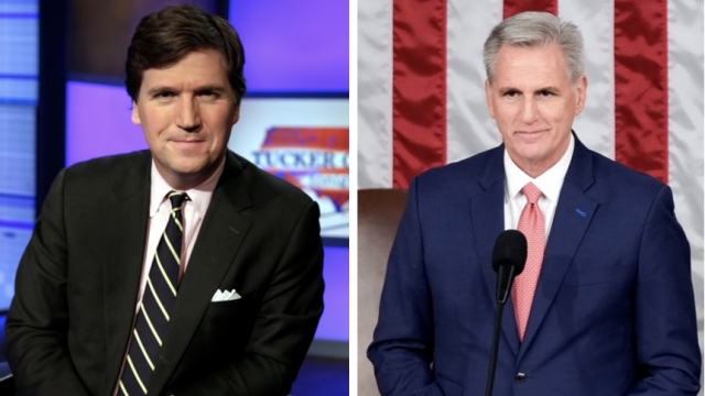 Combination photo of Fox News host Tucker Carlson and House Speaker Kevin McCarthy.