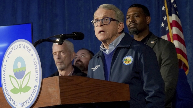 Ohio Gov. Mike DeWine speaks during a news conference in East Palestine, Ohio.