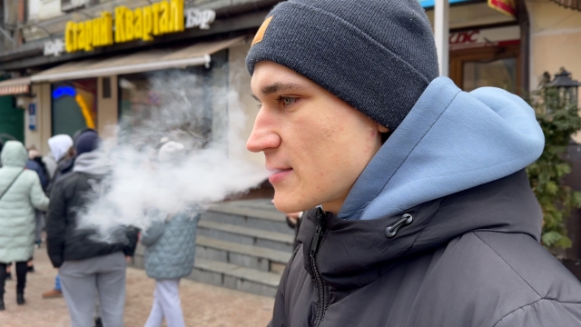 A Ukrainian smoking an e-cigarette