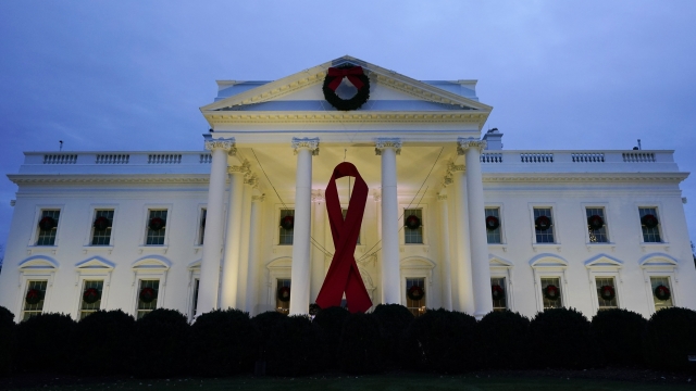 The White House in Washington is decorated to commemorate World AIDS Day