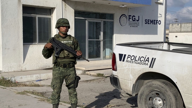 Mexican army soldier guards the Tamaulipas State Prosecutor´s headquarters in Matamoros, Mexico