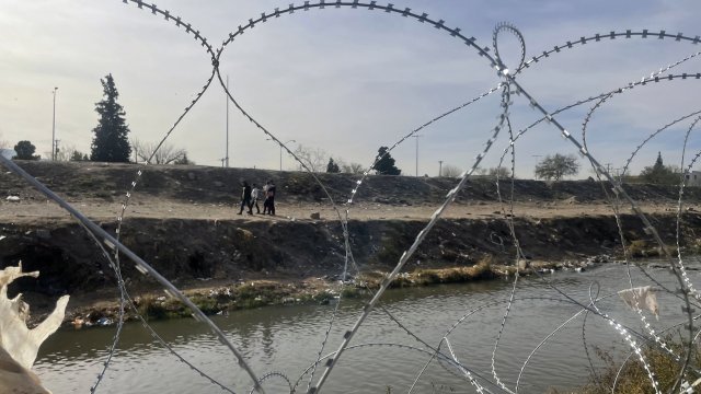Razor wire is strung along the U.S.-Mexico border in El Paso, Texas