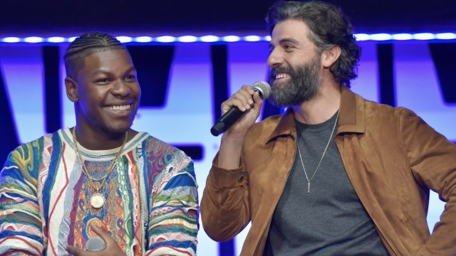 Actors John Boyega and Oscar Isaac are pictured.