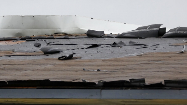 The roof of the Solar's Apartments in Morgan City, La., is damaged by the winds of Tropical Storm Barry.