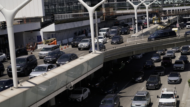 Traffic builds up outside terminals at the Los Angeles International Airport in Los Angeles