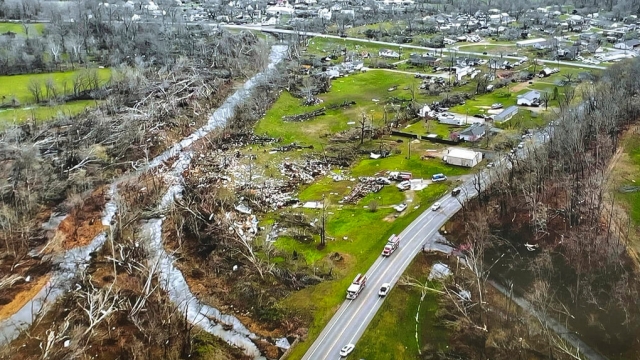Damage from a tornado that hit southeast Missouri early Wednesday.