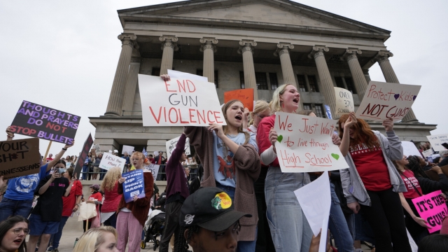 Students protest gun violence in schools in front of the Capitol.