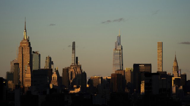 New York skyline during sunset.
