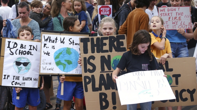 School kids hold handmade signs at a student organized protest.