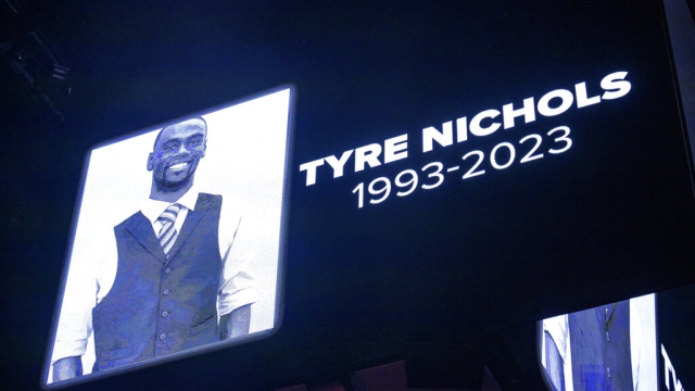 The screen at the Smoothie King Center in New Orleans honors Tyre Nichols.