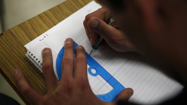 A student works on a math assignment