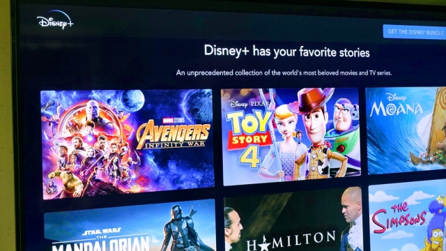 A Disney+ streaming log-in screen is shown.