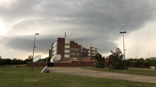 Storm behind the National Weather Service's Norman, Oklahoma, office.