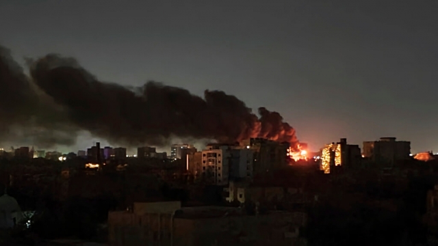 Smoke rises from a strike in Khartoum, Sudan