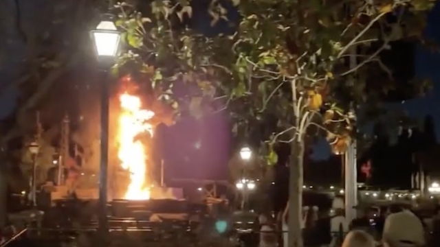 A dragon prop catches fire at Disneyland Park in California